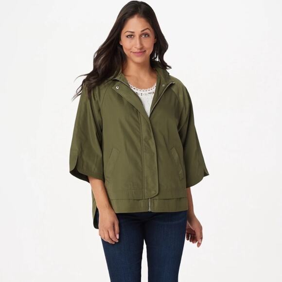 Isaac Mizrahi Womens SOHO ZipFront Water Resistant Jacket Green Size Large - Picture 1 of 14